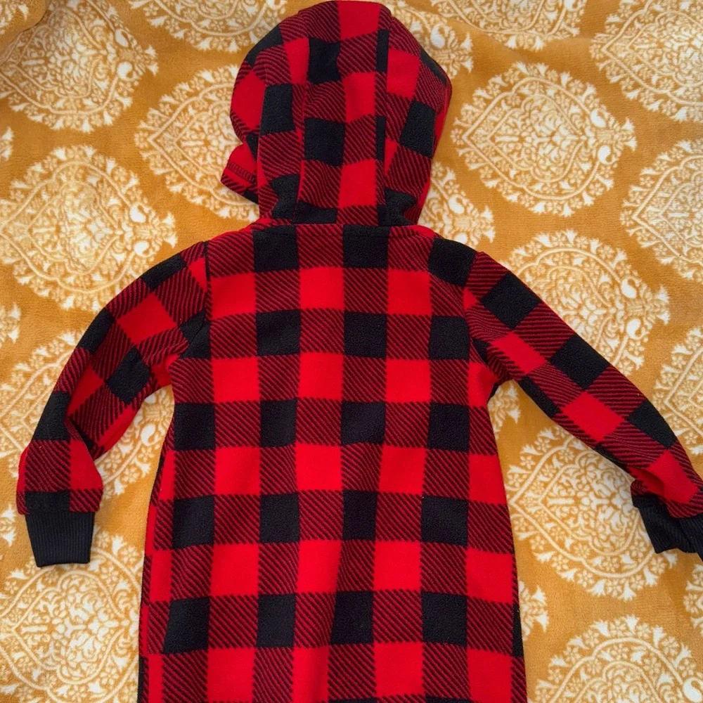 Carter's Red and Black Plaid Hooded Fleece Outfit - 18 months